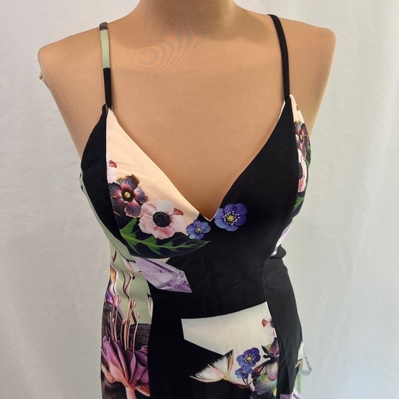 Bariano Australia Black Floral Tulip Hem Sheath MIDI Dress - Picture 4 of 10